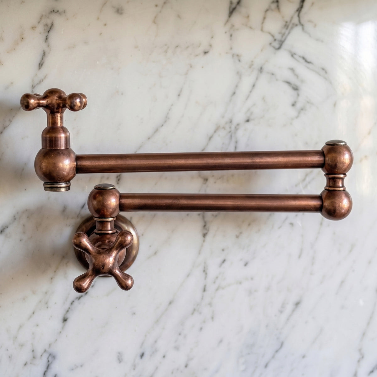 Antique Copper Wall-Mount Pot Filler with Cross Handles