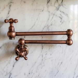 Antique Copper Wall-Mount Pot Filler with Cross Handles