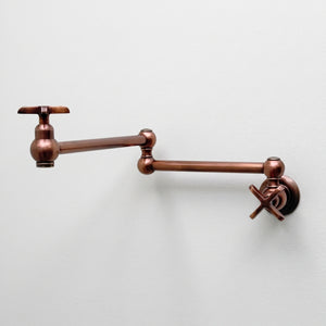 Antique Copper Wall-Mount Pot Filler with Cross Handles
