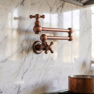 Antique Copper Wall-Mount Pot Filler with Cross Handles