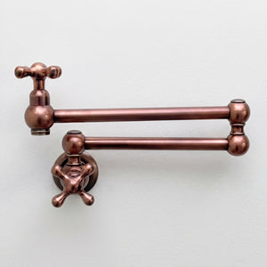 Antique Copper Wall-Mount Pot Filler with Cross Handles