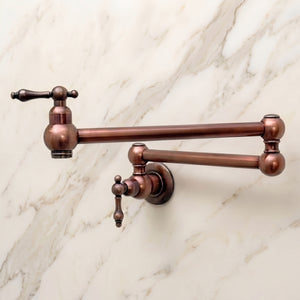 Antique Copper Wall-Mount Pot Filler with Lever Handles