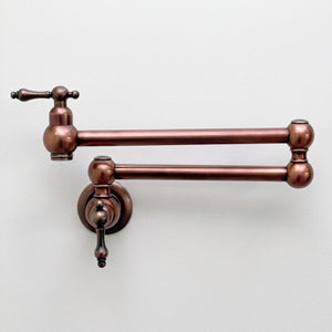 Antique Copper Wall-Mount Pot Filler with Lever Handles