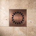 Antique Copper Shower Drain with Removable Cover, Solid Copper Square Shower Drain