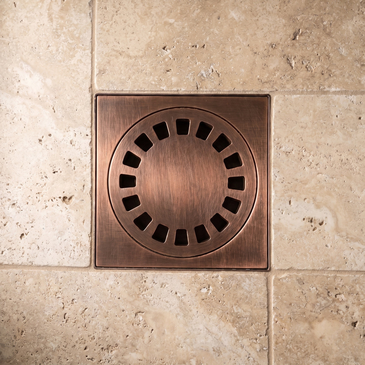 Antique Copper Shower Drain with Removable Cover, Solid Copper Square Shower Drain