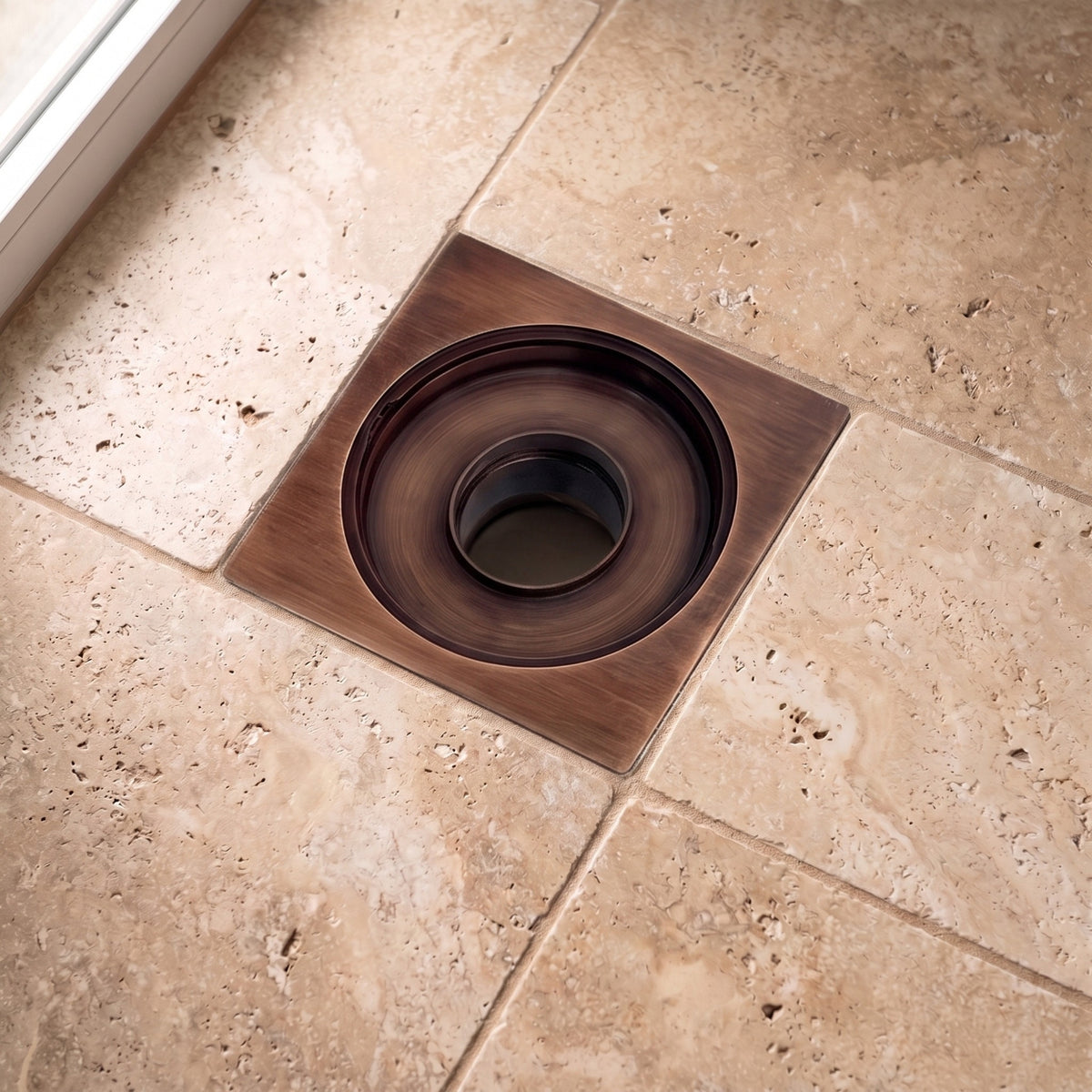 Antique Copper Shower Drain with Removable Cover, Solid Copper Square Shower Drain