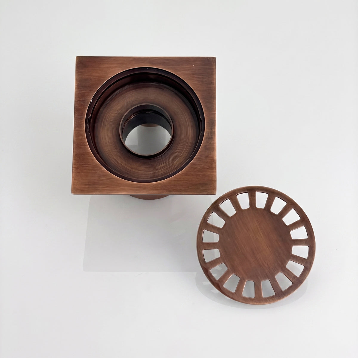 Antique Copper Shower Drain with Removable Cover, Solid Copper Square Shower Drain