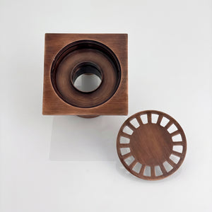 Antique Copper Shower Drain with Removable Cover, Solid Copper Square Shower Drain