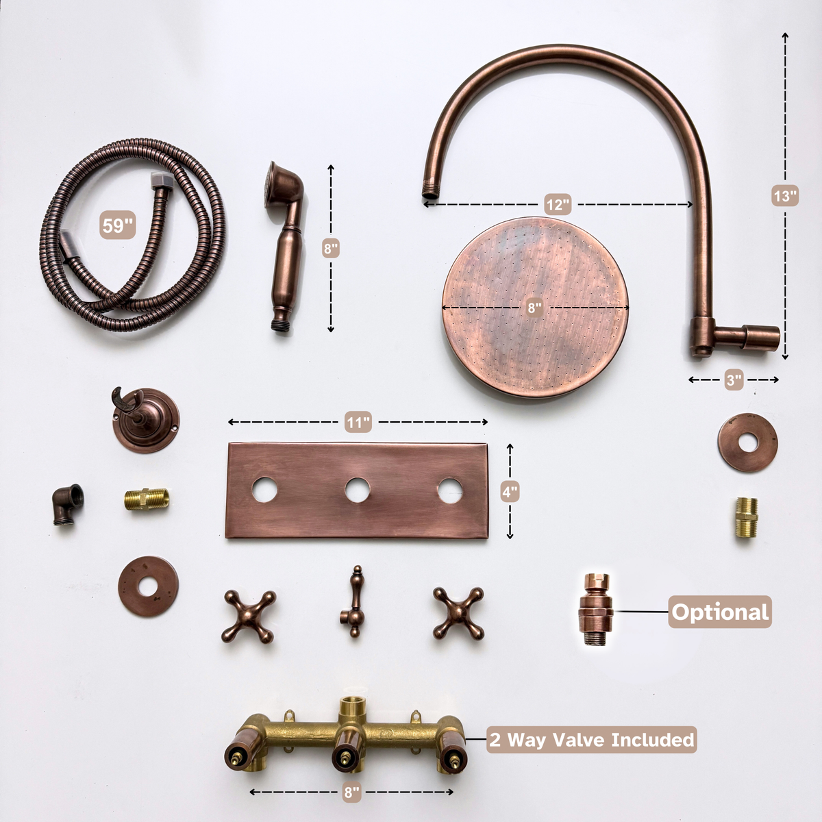 Antique Copper Adjustable Flat Round Rain Shower System with Handheld — Arcuate arm (ACCSS-012) — detail view 12