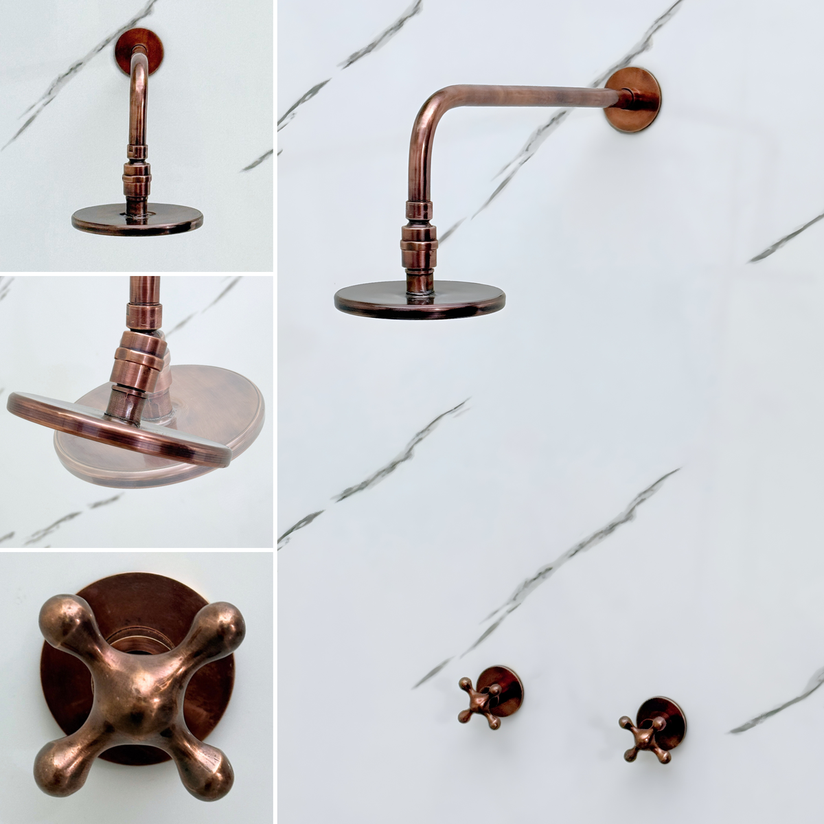 Antique Copper Adjustable Flat Round Rain Shower System — Straight arm (ACCSS-004) — detail view 3
