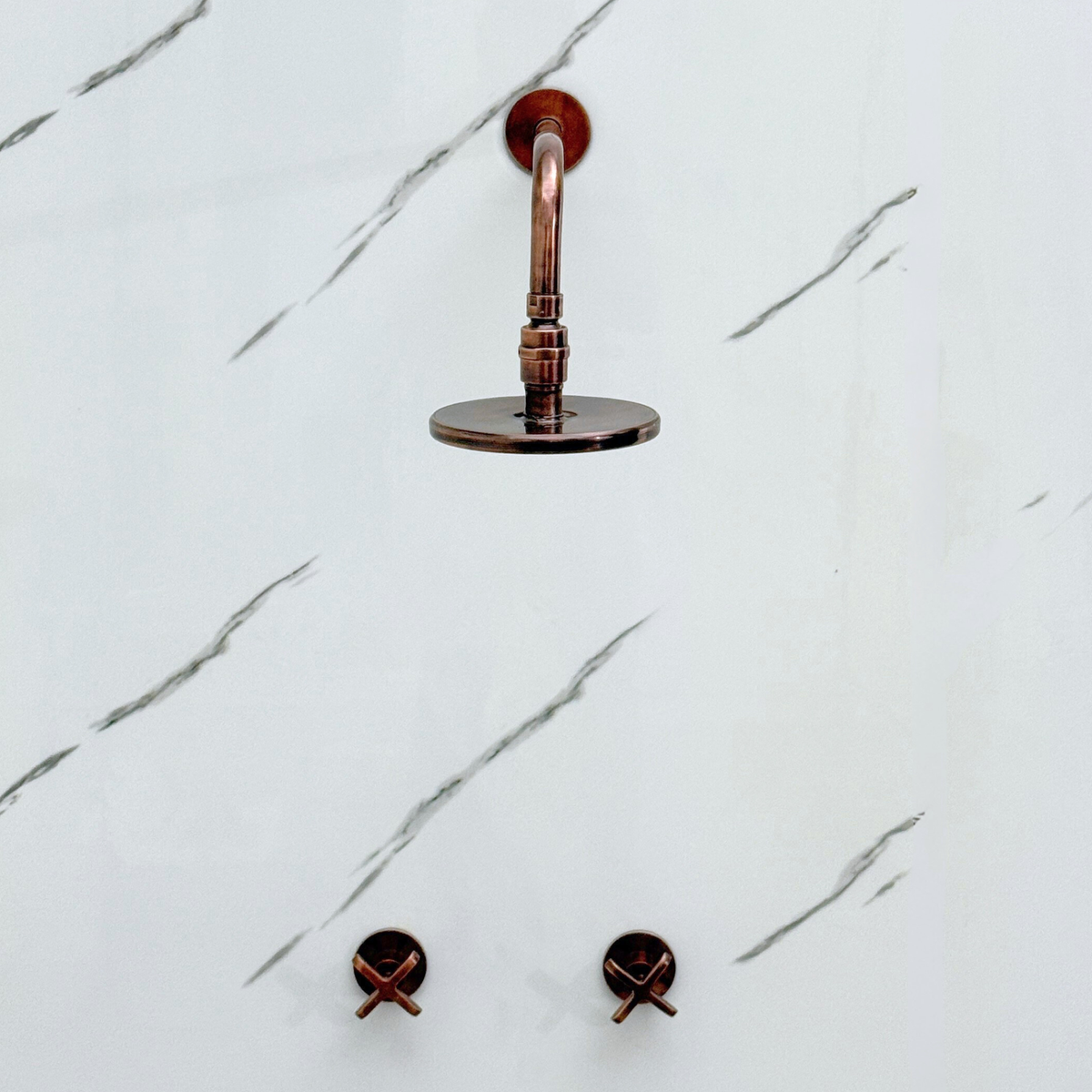 Antique Copper Adjustable Flat Round Rain Shower System — Straight arm (ACCSS-004) — detail view 5