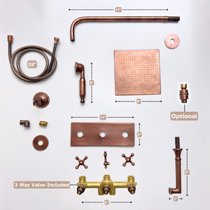 Antique Copper Adjustable Square Rain Shower System with Handheld & Tub Filler — Straight arm (ACCSS-019) — detail view 13