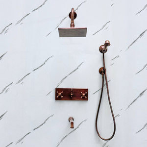 Antique Copper Adjustable Square Rain Shower System with Handheld & Tub Filler — Straight arm (ACCSS-019) — detail view 5