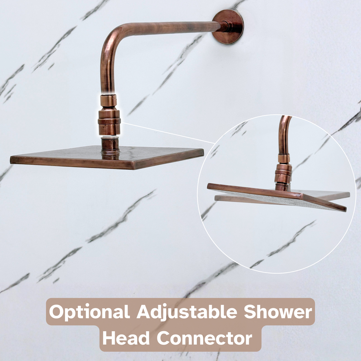 Antique Copper Adjustable Square Rain Shower System with Handheld — Straight arm (ACCSS-018) — detail view 7