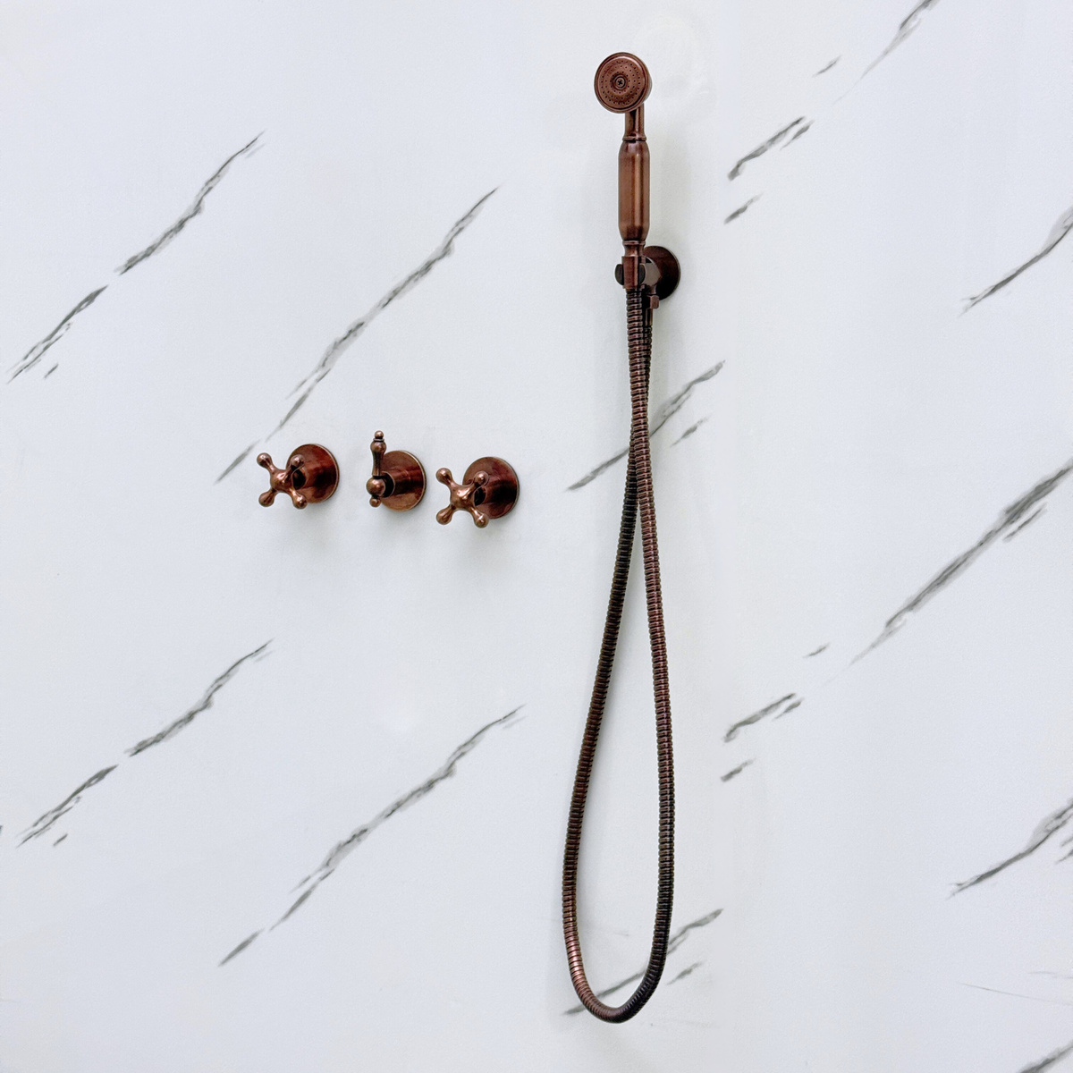 Antique Copper Square Rain Shower System with Handheld — Straight arm (ACCSS-017) — detail view 10