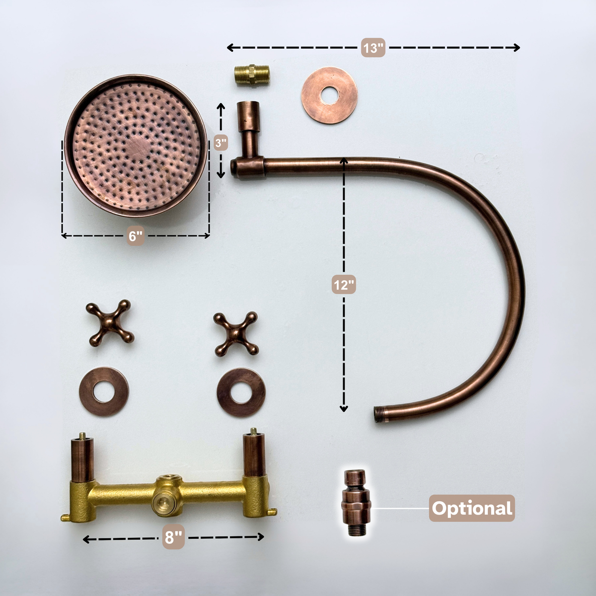 Antique Copper Adjustable Round Rain Shower System — Arcuate arm (ACCSS-003) — detail view 12