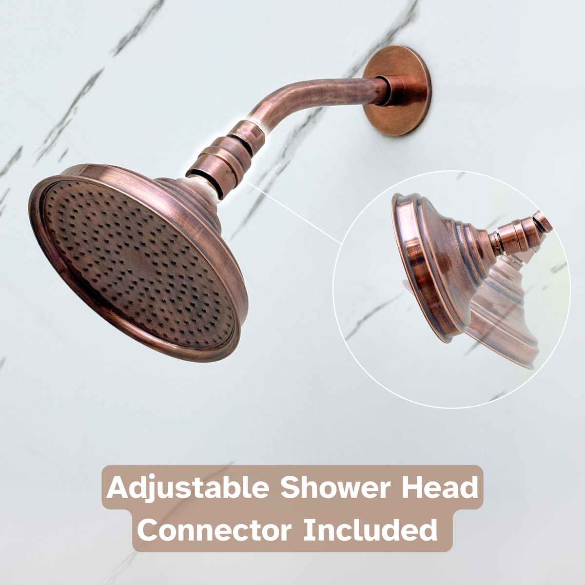 Antique Copper Adjustable Round Rain Shower System — Short arm (ACCSS-009) — detail view 7
