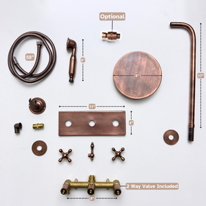 Antique Copper Adjustable Flat Round Rain Shower System with Handheld — Straight arm (ACCSS-011) — detail view 13