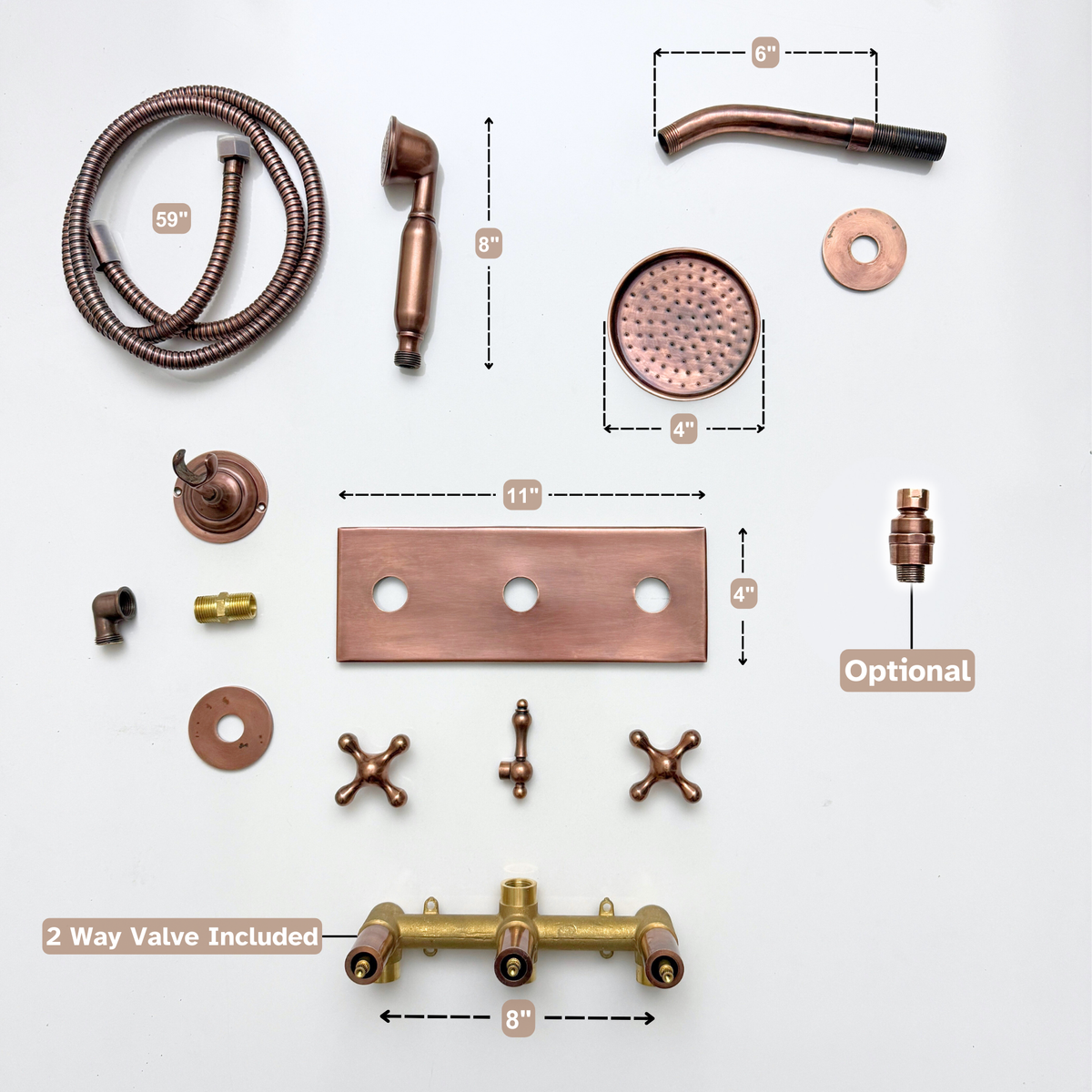 Antique Copper Adjustable Round Rain Shower System with Handheld — Short arm (ACCSS-010) — detail view 12