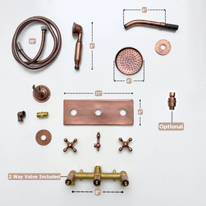 Antique Copper Adjustable Round Rain Shower System with Handheld — Short arm (ACCSS-010) — detail view 12