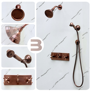 Antique Copper Adjustable Round Rain Shower System with Handheld — Short arm (ACCSS-010) — detail view 3