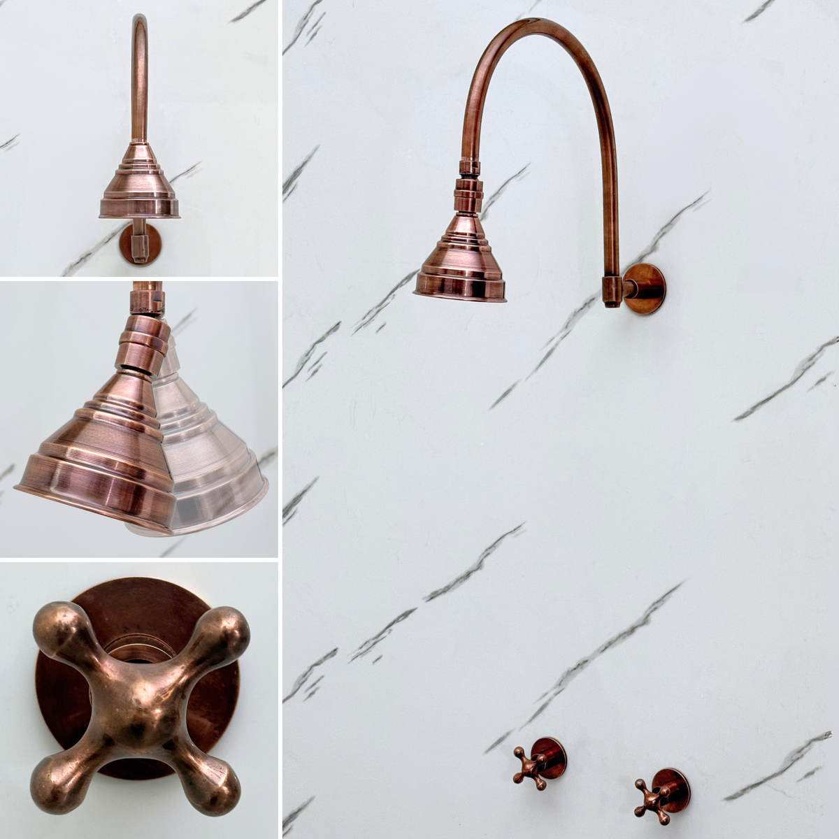 Antique Copper Round Rain Shower System — Arcuate arm (ACCSS-002) — detail view 3