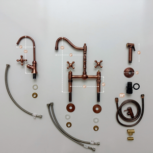 Antique Copper Victorian Bridge Kitchen Faucet with Cross Handles – Beaumont – alternate view 14