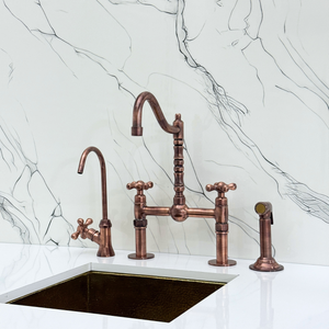 Antique Copper Victorian Bridge Kitchen Faucet with Cross Handles – Beaumont – alternate view 3