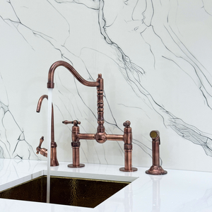 Antique Copper Victorian Bridge Kitchen Faucet with Lever Handles – Beaumont – alternate view 2
