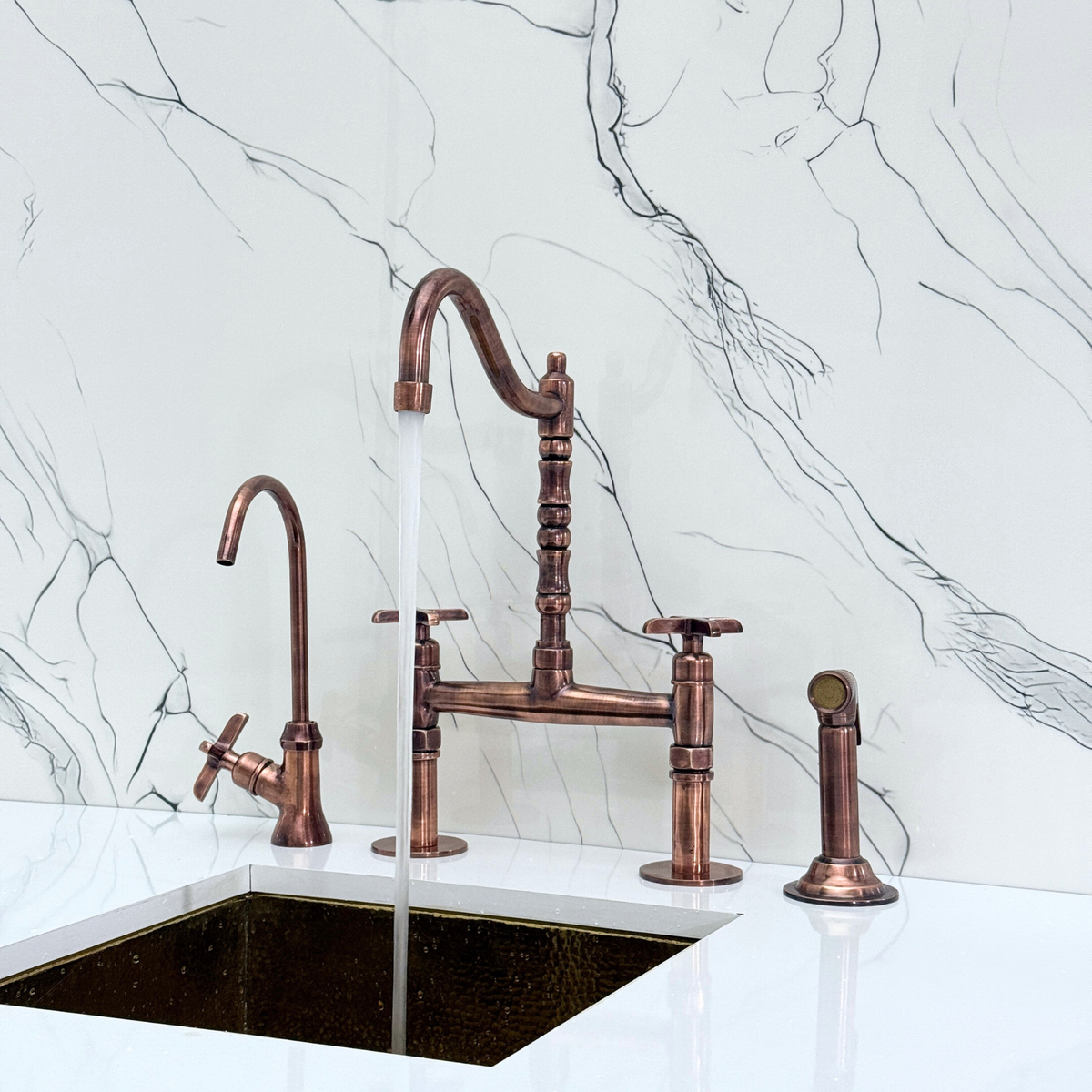 Antique Copper Victorian Bridge Kitchen Faucet with Cross Handles – Kensington – alternate view 5
