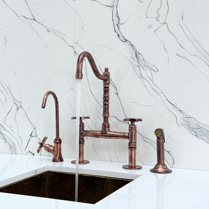 Antique Copper Victorian Bridge Kitchen Faucet with Cross Handles – Kensington – alternate view 5