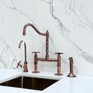 Antique Copper Victorian Bridge Kitchen Faucet with Cross Handles – Kensington – alternate view 6