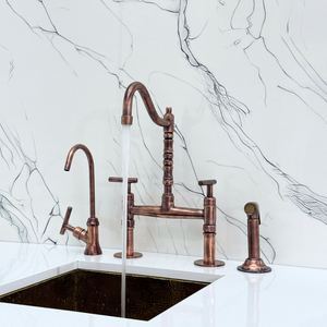 Antique Copper Victorian Bridge Kitchen Faucet with Lever Handles – Kensington – alternate view 5