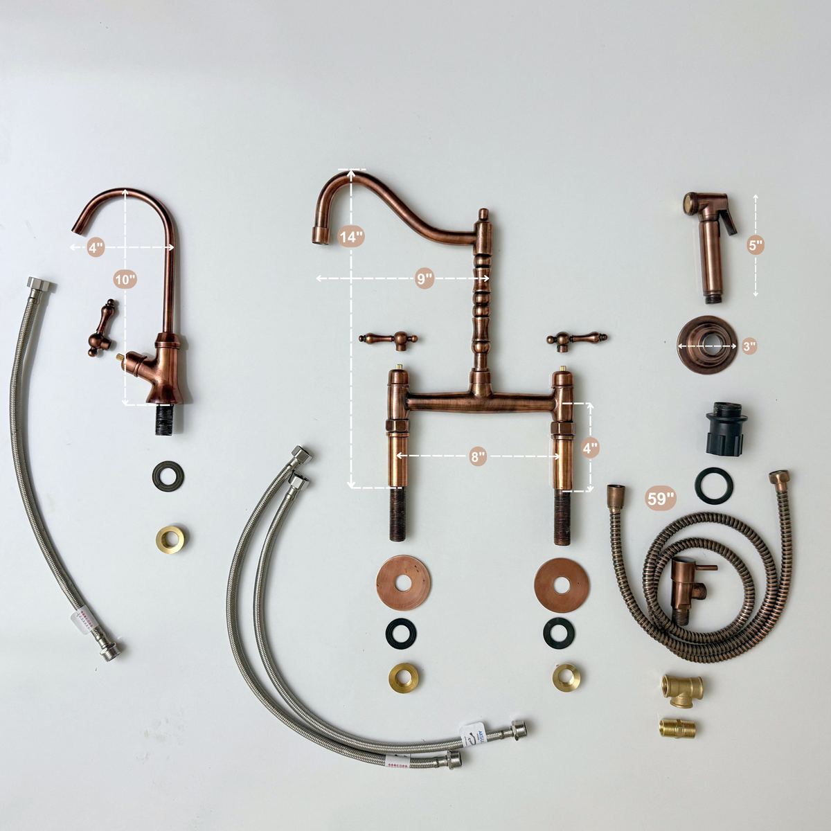 Antique Copper Victorian Bridge Kitchen Faucet with Lever Handles – Kensington – alternate view 14