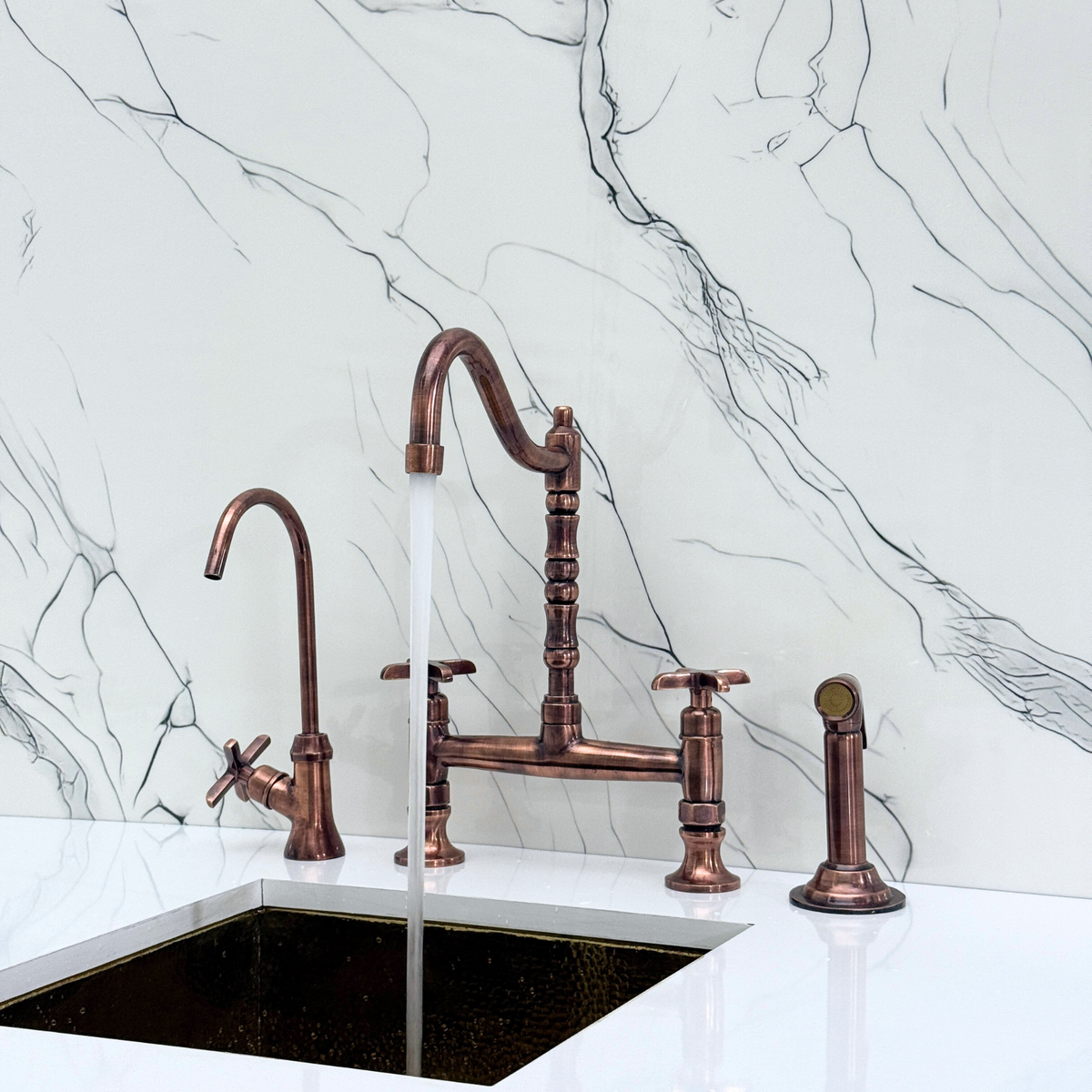 Antique Copper Victorian Bridge Kitchen Faucet with Cross Handles – Tavistock – alternate view 5