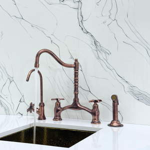 Antique Copper Victorian Bridge Kitchen Faucet with Cross Handles – Somerset – alternate view 6
