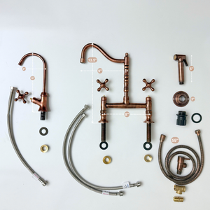 Antique Copper Victorian Bridge Kitchen Faucet with Cross Handles – Tavistock – alternate view 14