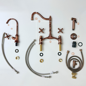 Antique Copper Victorian Bridge Kitchen Faucet with Cross Handles – Somerset – alternate view 14