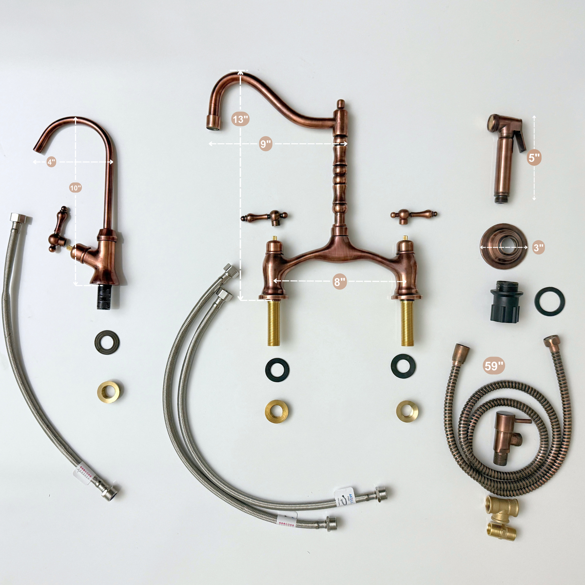 Antique Copper Victorian Bridge Kitchen Faucet with Lever Handles – Somerset – alternate view 14