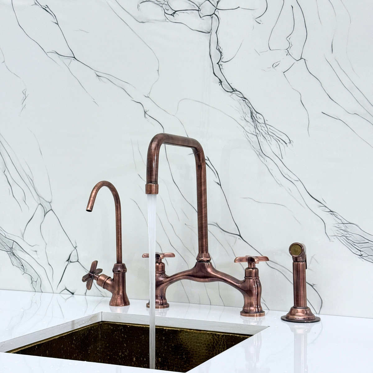 Antique Copper Vintage Bridge Kitchen Faucet with Cross Handles – Waverley – alternate view 5