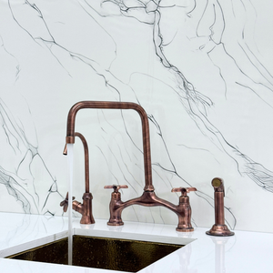Antique Copper Vintage Bridge Kitchen Faucet with Cross Handles – Waverley – alternate view 6