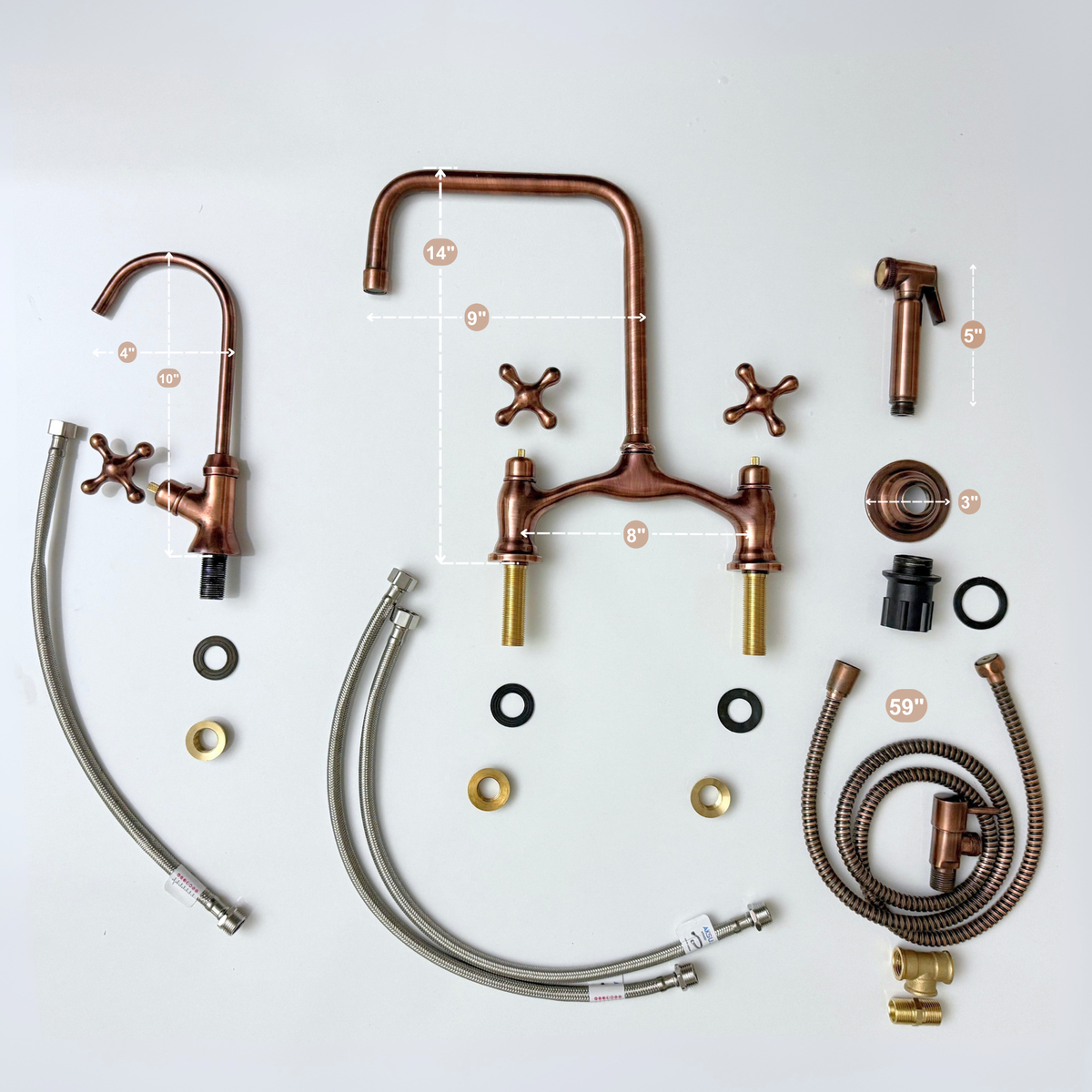 Antique Copper Vintage Bridge Kitchen Faucet with Cross Handles – Waverley – alternate view 14