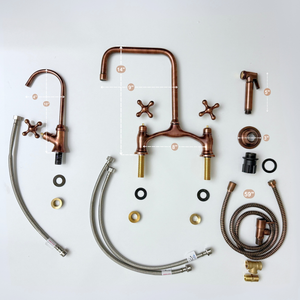 Antique Copper Vintage Bridge Kitchen Faucet with Cross Handles – Waverley – alternate view 14
