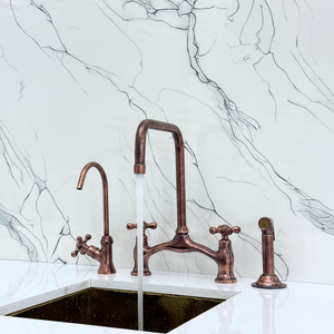Antique Copper Vintage Bridge Kitchen Faucet with Cross Handles – Waverley – alternate view 2