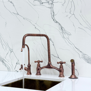 Antique Copper Vintage Bridge Kitchen Faucet with Cross Handles – Waverley – alternate view 3