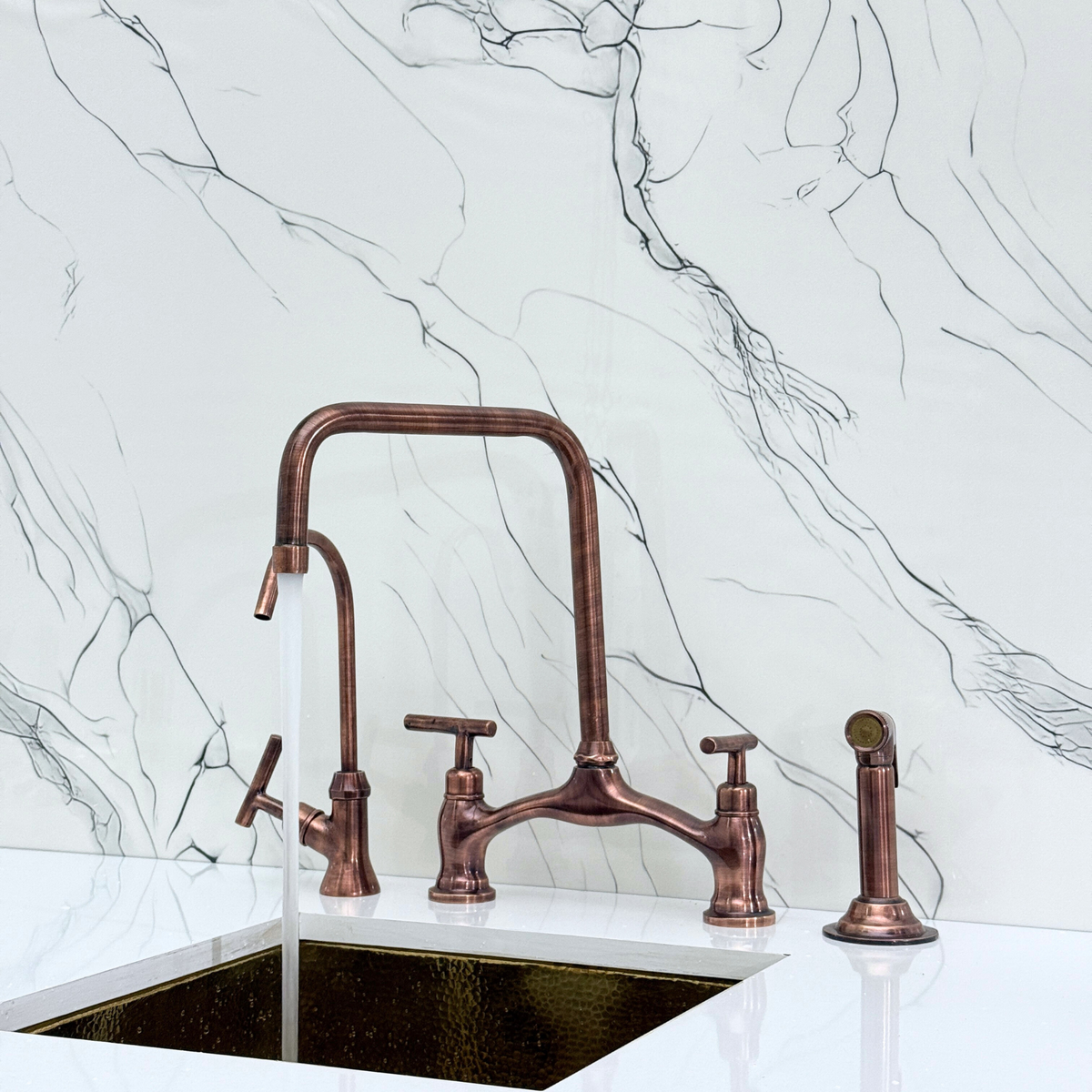 Antique Copper Vintage Bridge Kitchen Faucet with Lever Handles – Waverley – alternate view 6