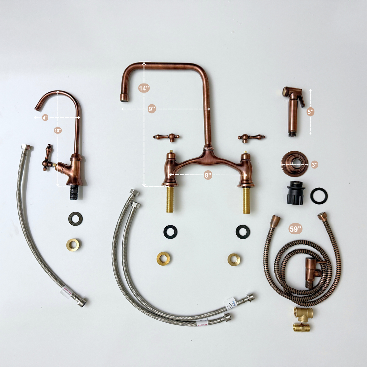 Antique Copper Vintage Bridge Kitchen Faucet with Lever Handles – Waverley – alternate view 14