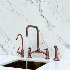 Antique Copper Vintage Bridge Kitchen Faucet with Lever Handles – Waverley – alternate view 2