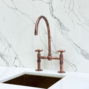Antique Copper Bridge Kitchen Faucet with Cross Handles – Cavendish – alternate view 7