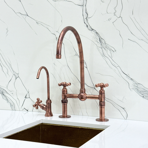 Antique Copper Bridge Kitchen Faucet with Cross Handles – Cavendish – alternate view 9